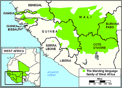 Mapa de la localización de los Mandinga en Mali. Fuente: Bethany World Prayer Center © 1999