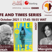 Imagen promocional de la conversación de Mengiste y Gurnah en el Aké Arts & Cultures Festival