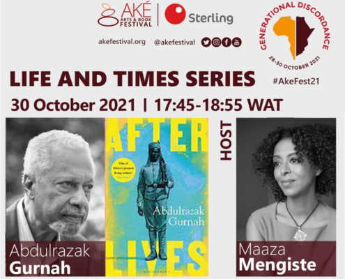 Imagen promocional de la conversación de Mengiste y Gurnah en el Aké Arts & Cultures Festival